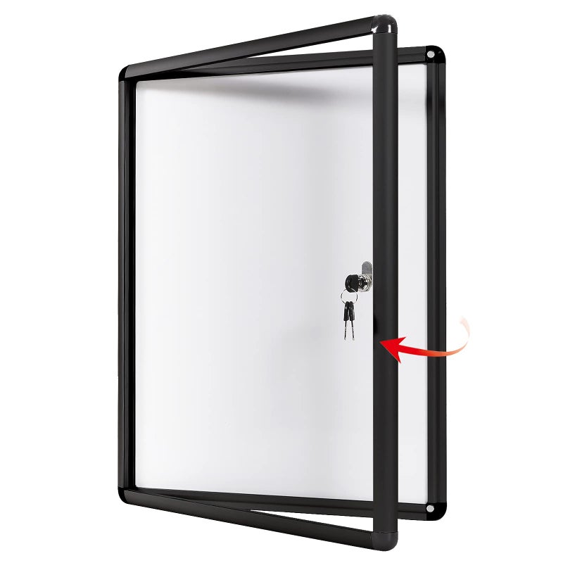 S SWANCROWN لوحة إعلانات مغناطيسية مغلقة SWANCROWN لمكتب مع باب قفل، إطار أسود، 26x20 بوصة (4XA4) - Image 1